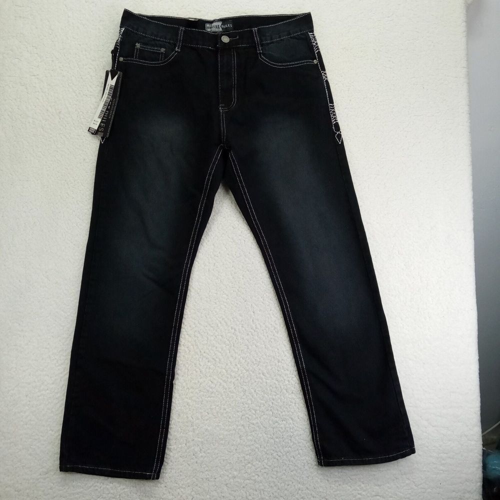 Street Rules Jeans Mens 34x30 Black Cotton‎ Denim Straight